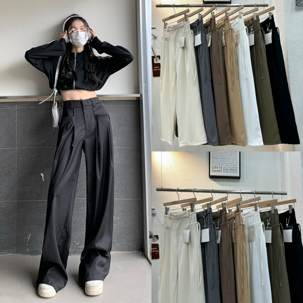 Gang_jeans #9165(โค้ด GANGAPR ลด 45.-)กางเกงขายาว เอวสูง แนว Y2K ซิปซ่อน กางเกงแฟชั่น ทรงกระบอก ผู้ห