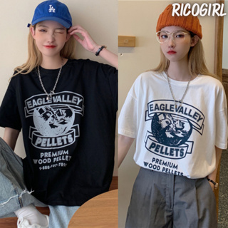 【RicoGirl】 *พร้อมส่ง*   เสื้อยืดแขนสั้นคอกลม สกรีนลายนก ข้อความตัวอักษร #414 เสื้อ เสื้อยืด เสื้อผู้หญิง เสื้อแฟชั่น