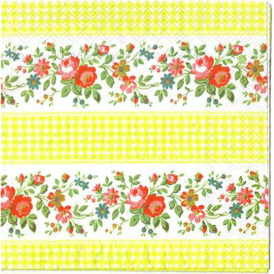 Pladao Napkin ภาพ Cath Kidston ดอกไม้ แถบกุหลาบ สก็อตเหลือง กระดาษ แนพกิ้น สำหรับงานศิลปะ เดคูพาจ decoupage ขนาด L 33x33