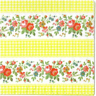 Pladao Napkin ภาพ Cath Kidston ดอกไม้ แถบกุหลาบ สก็อตเหลือง กระดาษ แนพกิ้น สำหรับงานศิลปะ เดคูพาจ decoupage ขนาด L 33x33