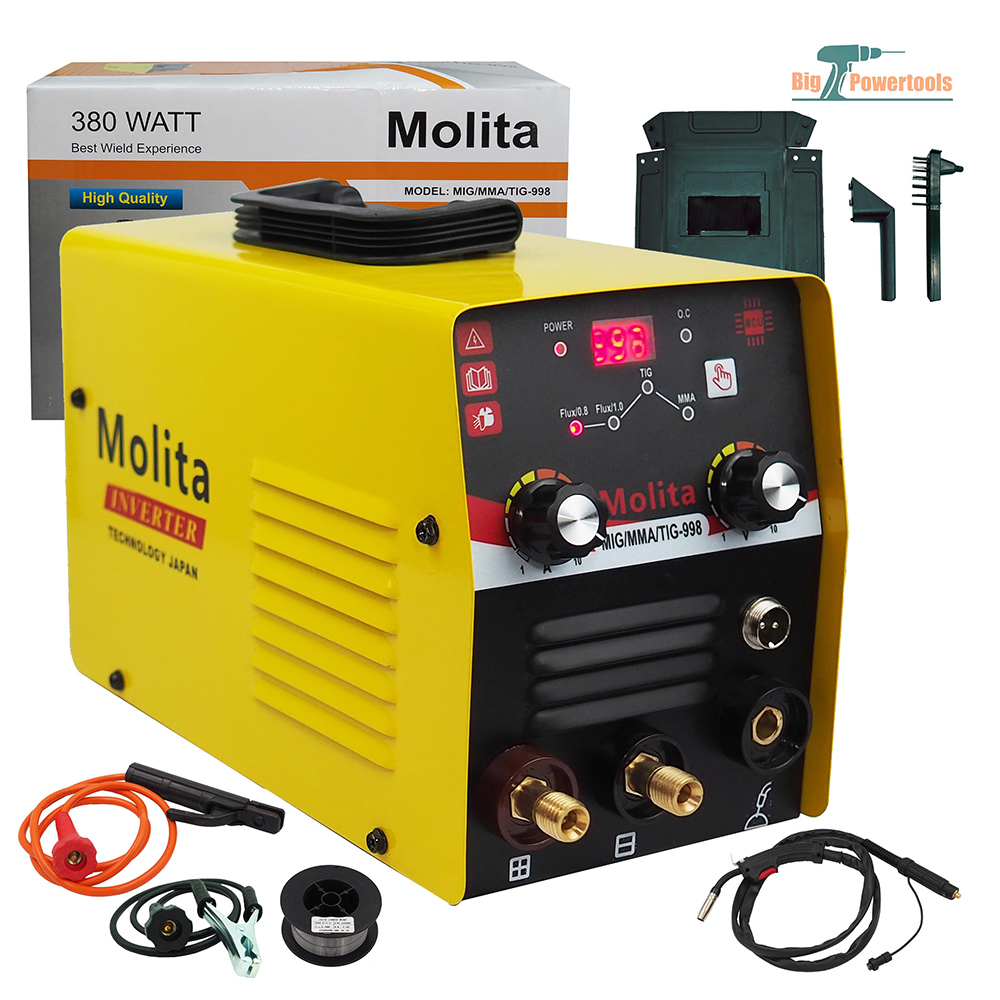 MOLITA ตู้เชื่อม 3 ระบบ MIG/MMA /TIG 998 MMA/MIG/TIG ตู้เชื่อมมิกซ์ ตู้เชื่อมไฟฟ้า ไม่ใช้แก๊สCO2 + ลวดฟลักซ์คอร์ ลวด1 ม้