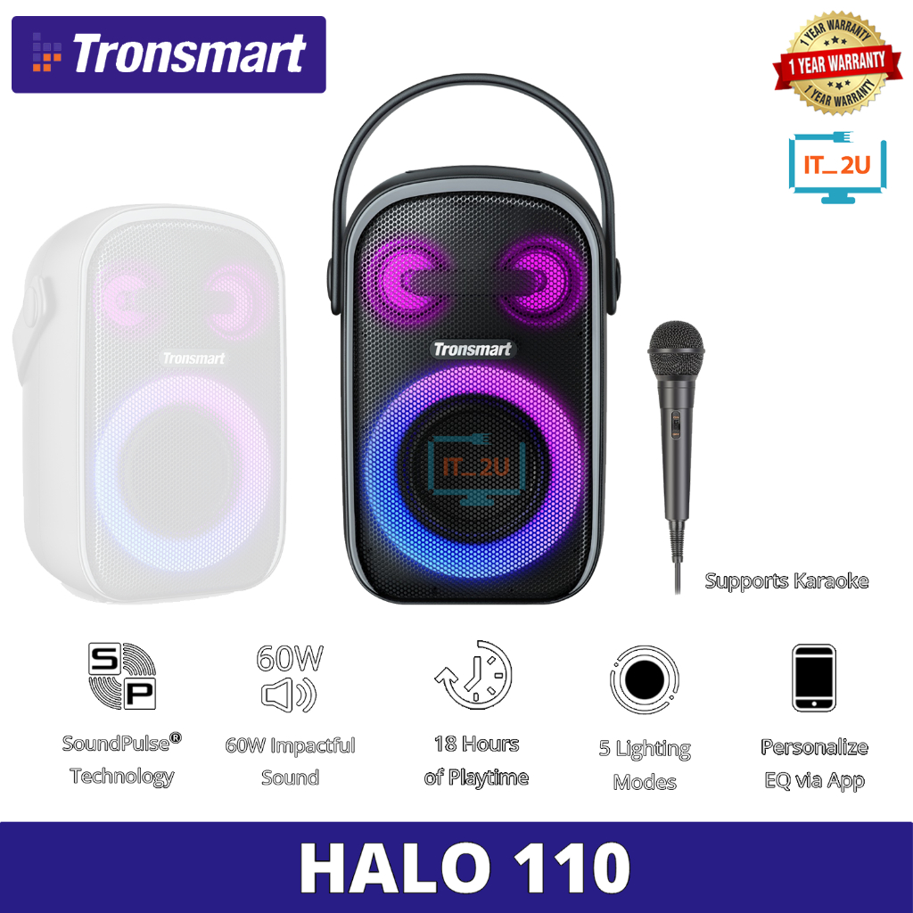 Tronsmart Halo 110 ลำโพงบลูทูธ 60W สำหรับงานปาร์ตี้และคาราโอเกะ สีดำ