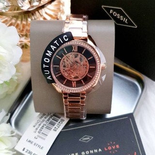 ⌚🥳นาฬิกาข้อมือFossil Vale Automatic Rose Stainless Steel Watch หน้าดำ กรอบโรสโกลด์