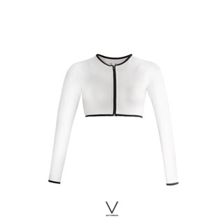 SS2023 WHITE CROP RASHGUARD เสื้อแขนยาวใส่ว่ายน้ำ สีขาว ผ้าหนา มีฟองน้ำในตัว กัน UV UPF 50+