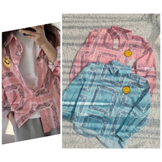 💫New💫(พร้อมส่ง)เสื้อเขิ้ตผ้าพิมพ์ลาย แต่งsmileช่วงหน้าอก