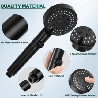 หัวฝักบัวเพิ่มแรงดันน้ำ Black booster shower head หัวฝักบัวแรงดัน ละอองน้ำแรง