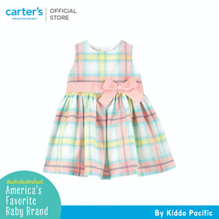 CARTERS DRESS ORANGE-GREEN PLAID คาร์เตอร์เดรสเด็กผู้หญิง ลายสก็อต คาดโบว์ด้านหน้า L10