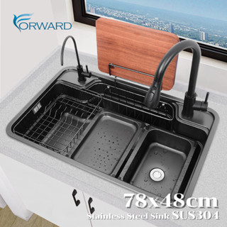 ซิงค์ล้างจาน ซิงค์ล้างจานสแตนเลส อ่างล้างจานสแตนเลส 304 สีดำ ขนาด78x48 black stainless steel sink SUS304 รุ่น HM202204