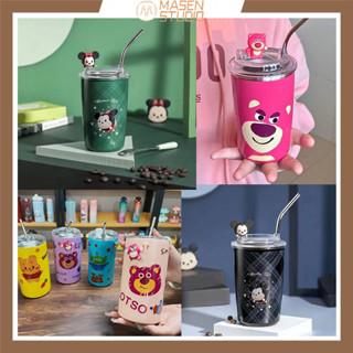 Masen lotso แก้วน้ำหมีล๊อตโซ่ แก้วเก็บความเย็น 450ml ถ้วยฟาง ถ้วยเก็บความเย็น แถมฟรีหลอดสแตนเลส เก็บความเย็น  ลายหมีล็อตโซ่ Greenman