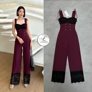 🔥พร้อมส่ง XS🔥ป้าย Lamour : Jumpsuit ขายาวสีแดงเบอกันดี