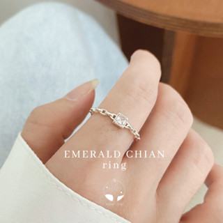 [โปรลดมาแล้ว 50%]MNL💗EMERALD CHAIN แหวนโซ่เพชรเอมเมอรัลด์คัท เพชรทรงสี่เหลี่ยมสุดหรู แหวนเงิน แหวนแฟชั่น แหวนผู้หญิง