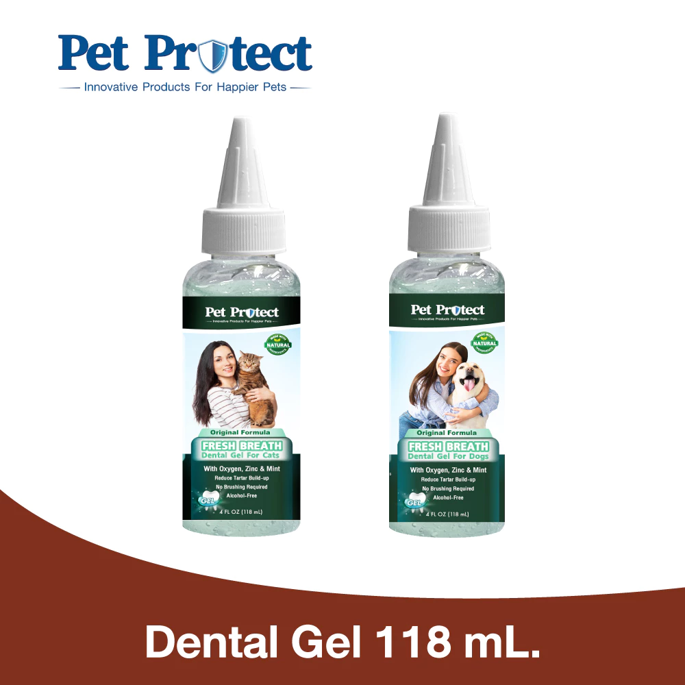 Pet Protect Dental Gel เจลป้ายฟัน สูตร Original ช่วยลดคราบหินปูน กำจัดกลิ่นปาก สำหรับสุนัขและแมว 4 Oz. (118 มล./ขวด)
