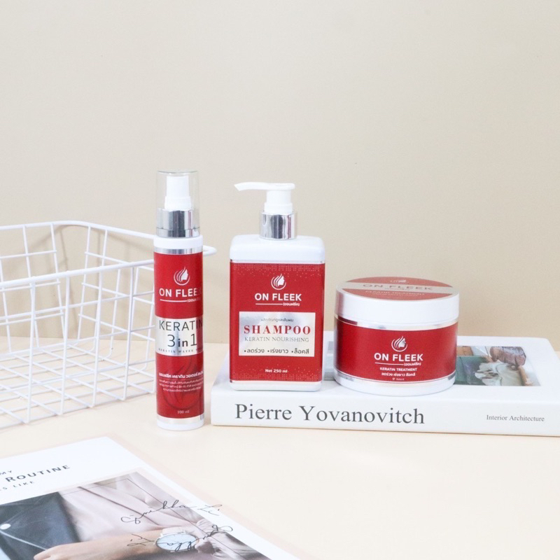 ส่งฟรี On Fleek Keratin 3in1 เคราตินเข้มข้น  แชมพู ทรีทเม้นท์ สเปรย์