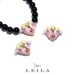 Leila Amulets สาลิกาคู่ Baby Leila Collection หัวเหลืองปีกชมพู ห่วงข้าง (พร้อมกำไลหินฟรีตามรูป)