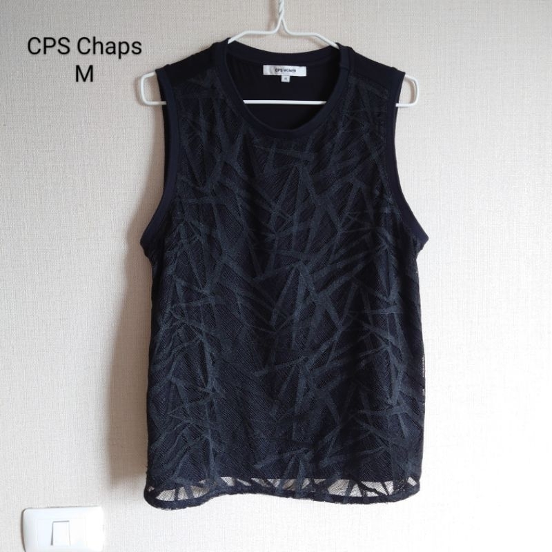 CPS Chaps เสื้อผู้หญิงแขนกุดสีดำแขนสั้นแต่งลาย ไซส์M (มือ2)