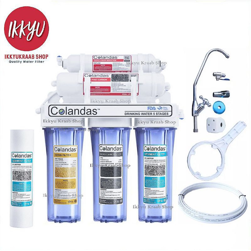 COLANDAS RESIN เครื่องกรองน้ำ 5 ขั้นตอน กระบอกแรกใส ฟรี PP 1Micron