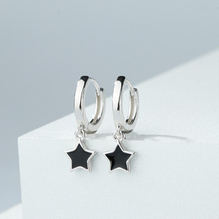 125-littlegirl gifts- Black five-pointed star hoop earrings