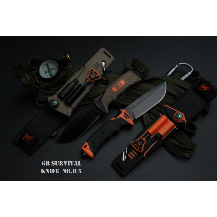 มีดเดินป่า GB Hunting Survival Knife พร้อมซองแข็งและอุปกรณ์ใช้งาน OEM