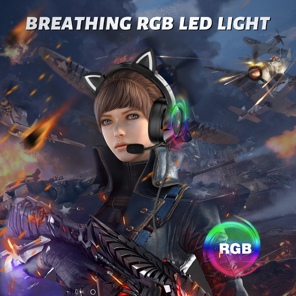 ชุดหูฟังเกมมิ่ง ONIKUMA K9 หูแมว RGB Light Effect ชุดหูฟังและที่ใส่หูฟัง