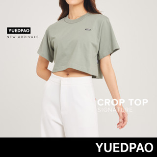 Yuedpao No.1 เสื้อยืดSignature Crop Summer ผ้าหนาทรงสวย ยับยากรีดง่าย รับประกันไม่ย้วย 2 ปี เสื้อครอป สี  Forest fog