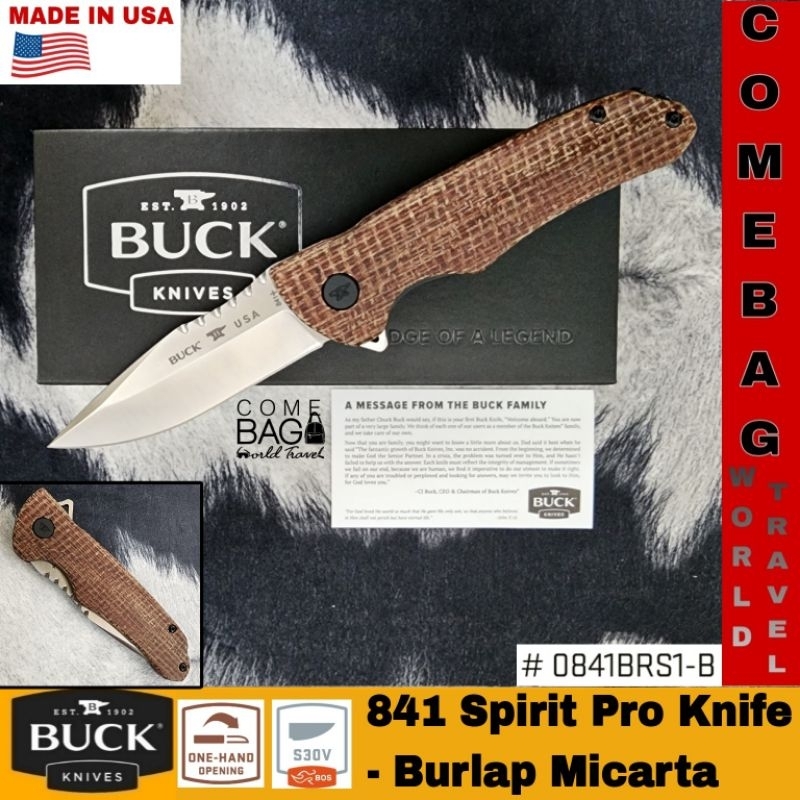 มีดพับBUCK 841 Sprint Pro Flipper Knife 3.125" S30V Stainless Steel Drop Point, Brown Burlap Micarta