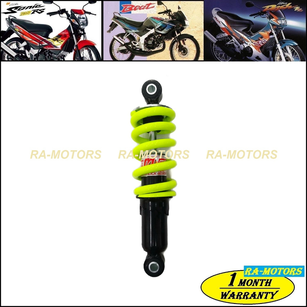 (B) โช็คหลัง เดี่ยว สีเหลืองสะท้อนแสง แกนดำ สำหรับ SONIC, DASH, TENA, BEAT, LS125, SMILE (โช็คหลังโซนิค โช๊คหลังโซนิค)