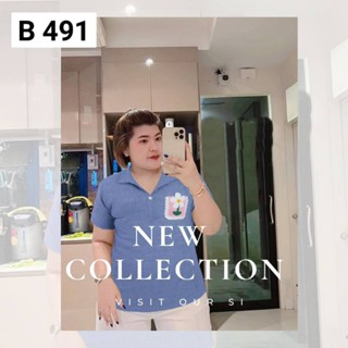 เสื้อสาวอวบคอปก กระเป๋าดอกไม้ถัก ผ้าร่องเล็ก491.B