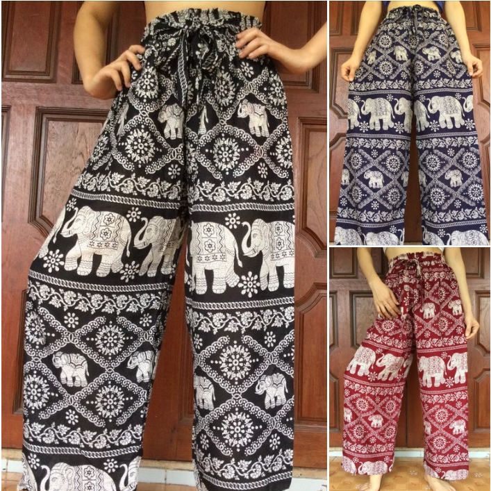 กางเกงขายาวผู้หญิงฟรีไซส์  กางเกงขายาวผู้หญิงสาวอวบ ขาหลวม Elephant Pants/Harem pants/Thailand Pants