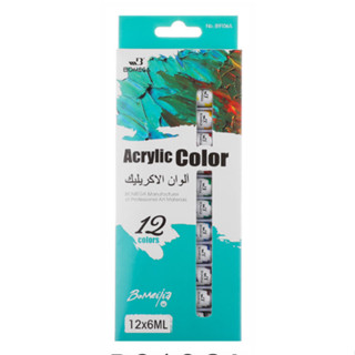 Acrylic Color ชุดสีอะคริลิค 6ml. 12สีเม็ดสีละเอียดชัดไม่เกาะเป็นก้อน