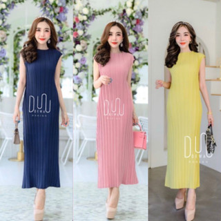 พร้อมส่ง!! Maxi Dress Pleat เดรสยาวแขนล้ำ ผ้าไหมอิตาลีอัดพลีท ผ้าพิมพ์ลายคมชัดสวย