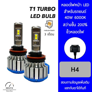 T1 Turbo LED Blub หลอดไฟหน้ารถยนต์ LED ขั้วหลอดไฟ H7 40W 6000K แสงขาวนวล สว่างขึ้น +200% ติดตั้งง่าย