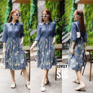 🌈🌿🌼🌸🌺💙🇰🇷 Jeans Patch Floral Maxi Dress(💥เชคสตอกก่อนกดสั่งนะคะ)