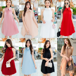 mini dress pleats เดรสพลีทคอปก เดรสพลีทสุดไฮ  ชุดเดรสใส่ออกงาน ไปเที่ยว ไปงานแต่ง