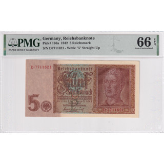 Germany 5 Reichsmark 1942 P 186a Gem UNC PMG 66 EPQ