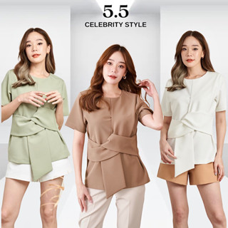 Celebrityy.style CRM5 เสื้อแขนสั้นตกแต่งด้วยสายผูกเอวด้านหน้า