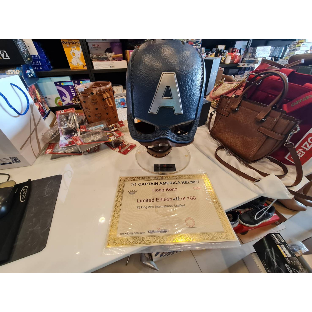 ของแท้ กล่องครบ KING ARTS : Captain America Helmet 1/1 ของแท้ มีแค่ร้อยใบ ในโลก มีใบเซอร์  ขนาดเท่าข