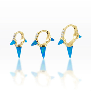 PiercingRoomByJay Triple Spike Blue Sky Opal/CZ Huggie Hoop เงินแท้