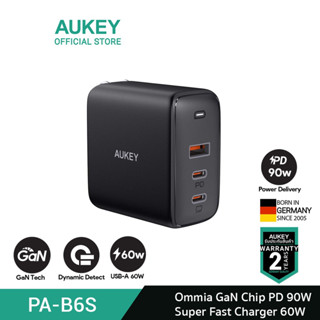 AUKEY PA-B6S หัวชาร์จเร็ว 90W Omnia 3 ช่อง สำหรับ iPhone 14 / 13 / 12 Series หัวชาร์จ MacBook Air , MacBook Pro Adapter Wall Charger รองรับไฟสูงสุด 90W หัวชาร์จ หัวชาร์จ Samsung 45W หัวชาร์จ 65W รุ่น PA-B6S