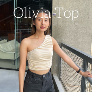 Renna | Olivia Top🧚🏻‍♀️ เสื้อครอปปาดไหล่ข้างเดียว จับจีบย่น💖✨(🧸พร้อมส่ง)