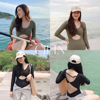 Lovina Olive ชุดว่ายน้ำแขนยาว ชุดว่ายน้ำone piece ชุดว่ายน้ำโชว์หลัง ชุดว่ายน้ำผู้หญิง