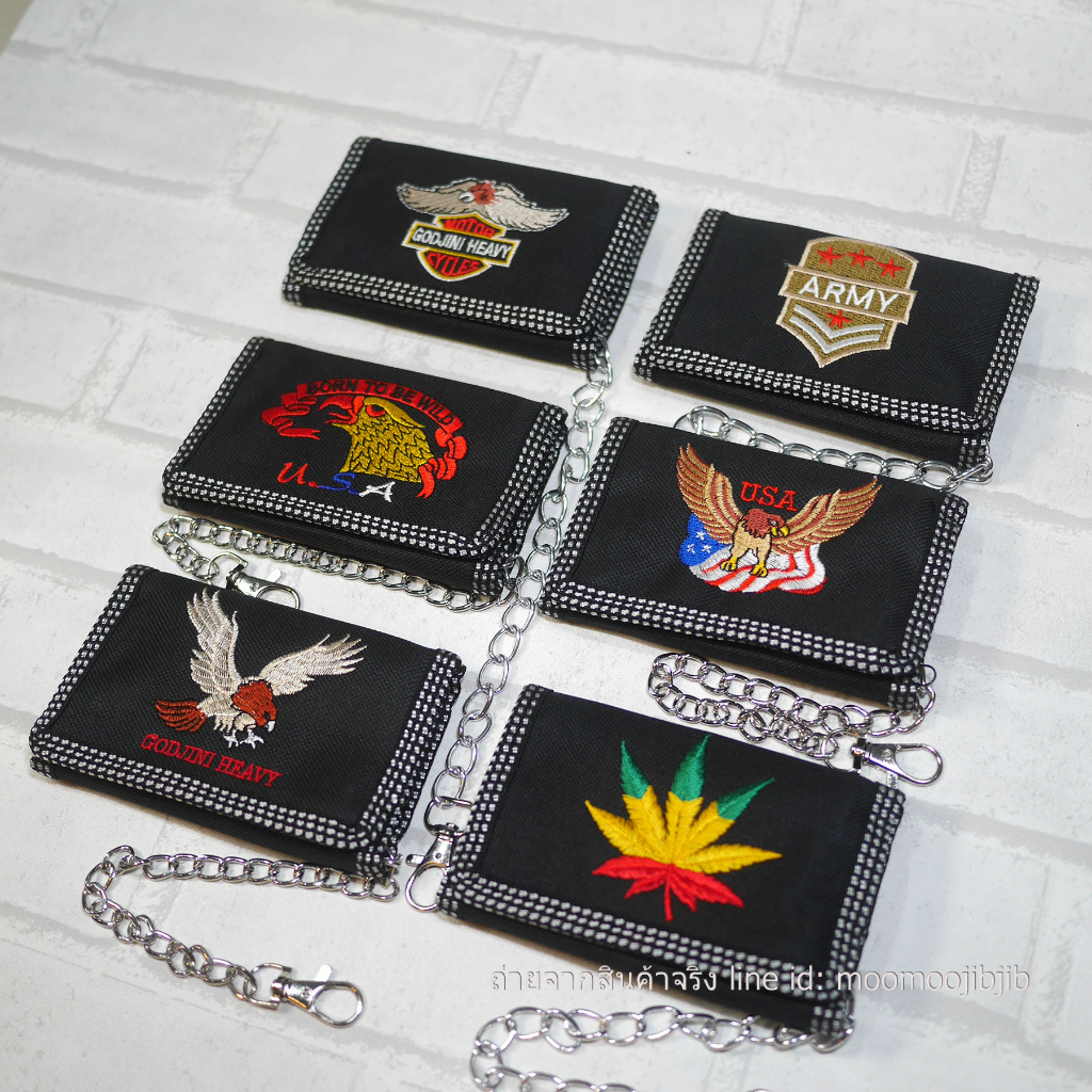 WL3F Eagle mix กระเป๋า3พับใบเล็ก พร้อมโซ่สีเงิน มีช่องใส่เหรียญ