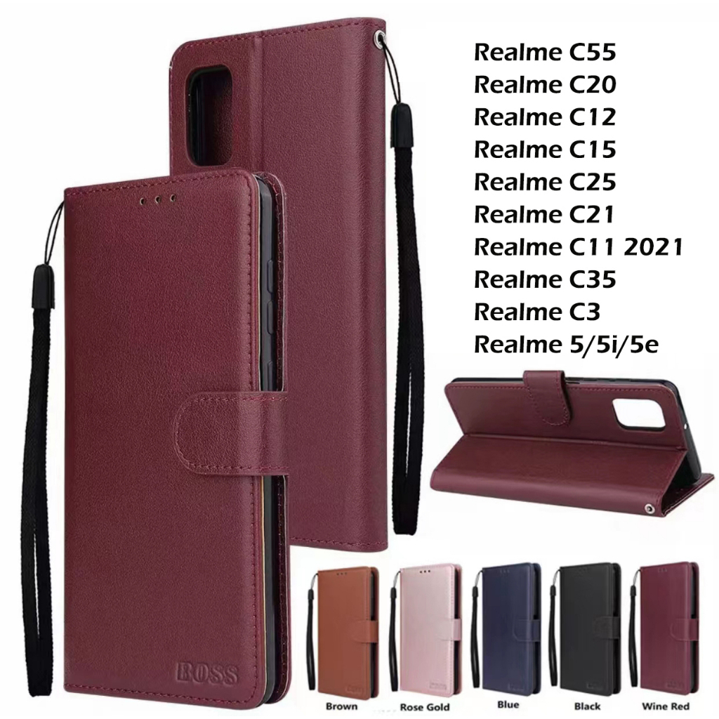 เคสฝาพับ แถมสาย ล็อคได้ Realme C55/C20 / C12 / C15 / C25 / C21/C11 2021 /c35 /c3 realme 5 5i Realme8 5gเคสกันกระแทก เคสฝ