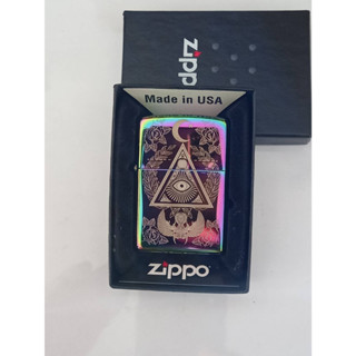 ZIPPO 49061  EYE OF PROVIDNCE DESIGN   LASER ENGRAVE   ผิวสีรุ้ง  ลายแบบเลเซอร  รูปดวงตาแห่งฮอรัล  ตามความเชื่ออียิป