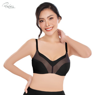 Presea บราไร้โครงตกแต่งผ้าตาข่าย สีดำ MA1513