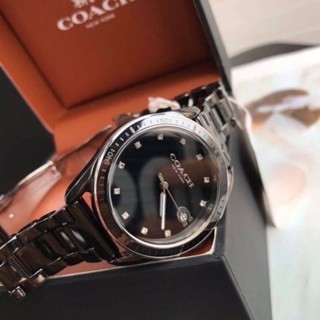 🥰⌚นาฬิกาผู้ หญิงมาใหม่NEW 𝐂𝐎𝐀𝐂𝐇 💯 %เรือนสีดำ หน้าปัดหลักเลขประดับคริสตัลสวยงามมากก