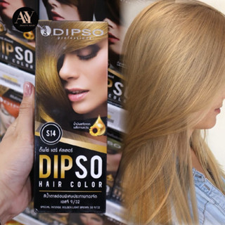 DIPSO HAIR COLOR ดิ๊พโซ่ แฮร์คัลเลอร์ S14 สีน้ำตาลอ่อนพิเศษประกายทองจัด SG 9/32