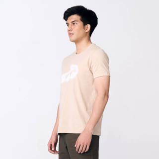 BEIGE CUSTOM FIT T-SHIRT WITH GRAPHIC PRINT เสื้อยืดคอกลมสีเบจลายกราฟฟิคทรงคัสตอมฟิต