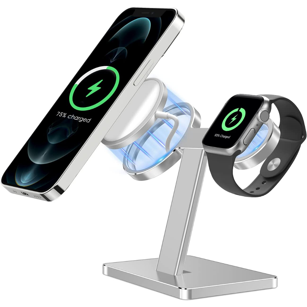 EWA 2in1 แท่นชาร์จไร้สาย แบบตั้งโต๊ะ Wireless Charging สำหรับ มือถือ และ นาฬิกา วัสดุอลูมิเนียม มั่นคงและทนทาน