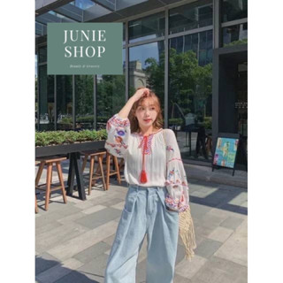 JUNIE SHOP เสื้องานปักโบฮีเมี่ยน แขนยาวพอง ใส่สบายไม่ร้อน