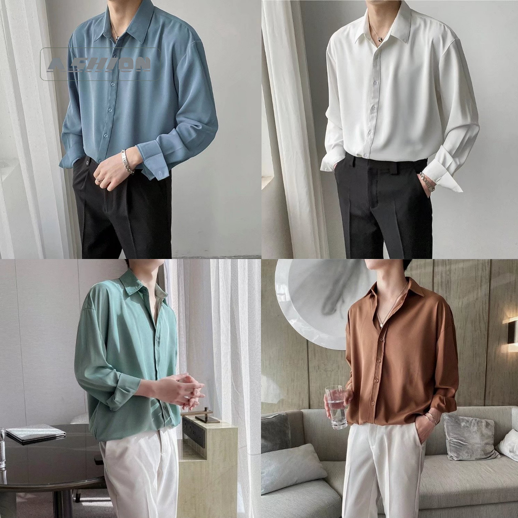 Eashion พร้อมส่ง Cod เสื้อเชิ้ตแขนยาว ผ้านิ่ม ทรงหลวม ใส่สบาย ปกตั้ง สําหรับผู้ชาย Ml Xl 2XL 3XL
